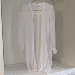 Sheer White Button-Up long sleeve shirt, cover up blouse